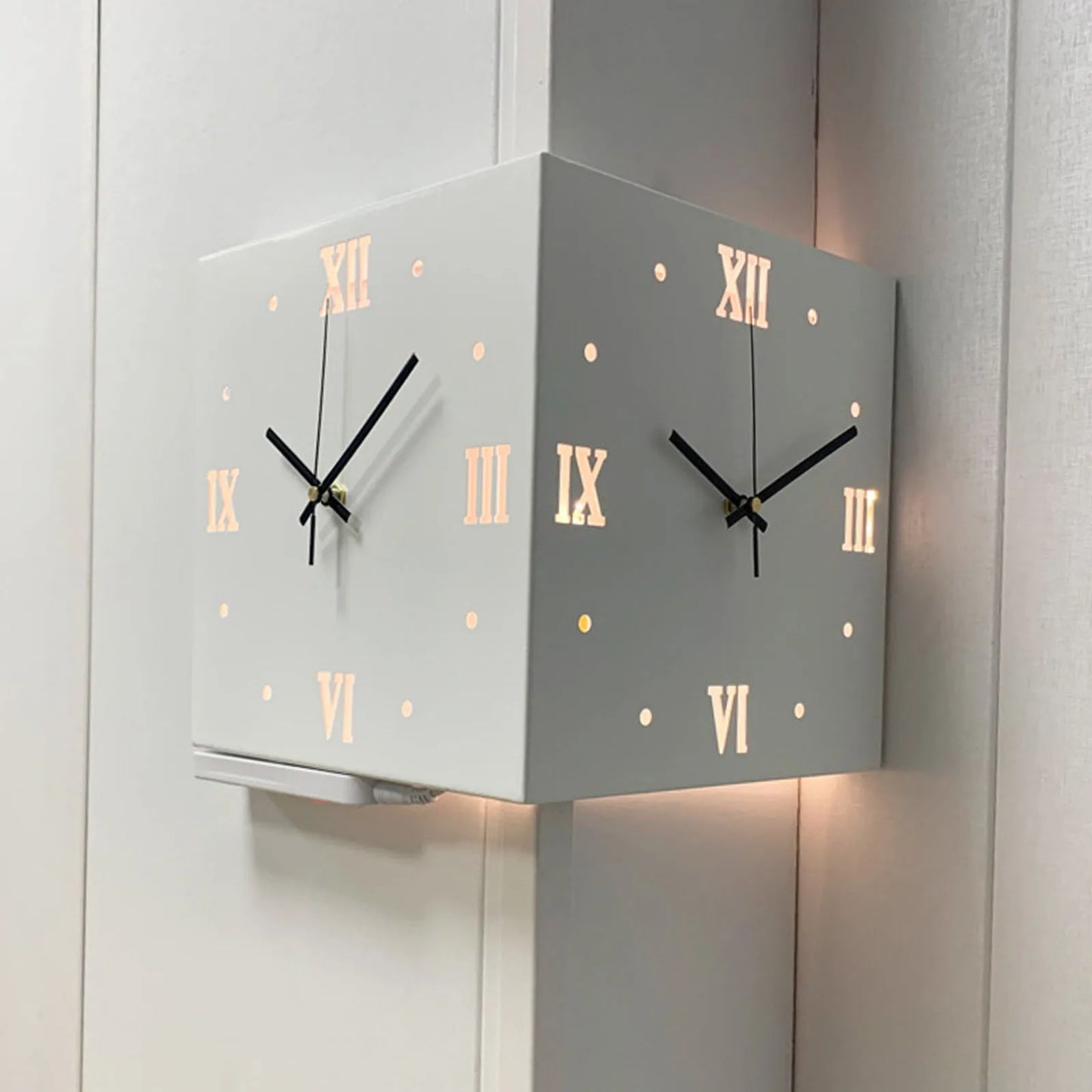 Light Sensor Corner Wall Clock Square Simple Double Sided Wall Clock with Arabic Numeral  Analog