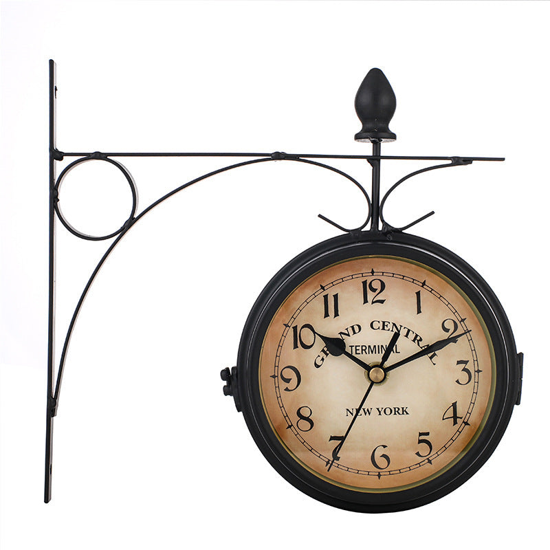 Antique-Look round Wall Hanging Double Sided Retro Station Clock