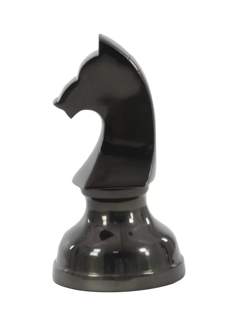 Dark Gray Aluminum Chess Sculpture with Knight, Queen and King 3 - Pieces