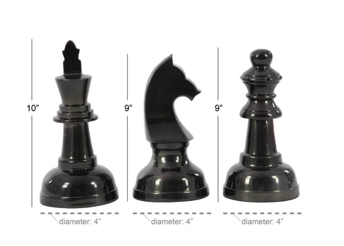 Dark Gray Aluminum Chess Sculpture with Knight, Queen and King 3 - Pieces