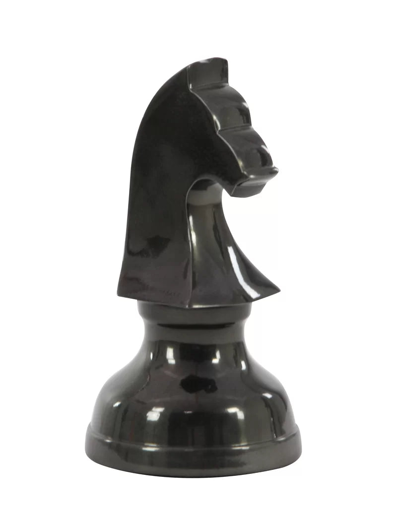 Dark Gray Aluminum Chess Sculpture with Knight, Queen and King 3 - Pieces