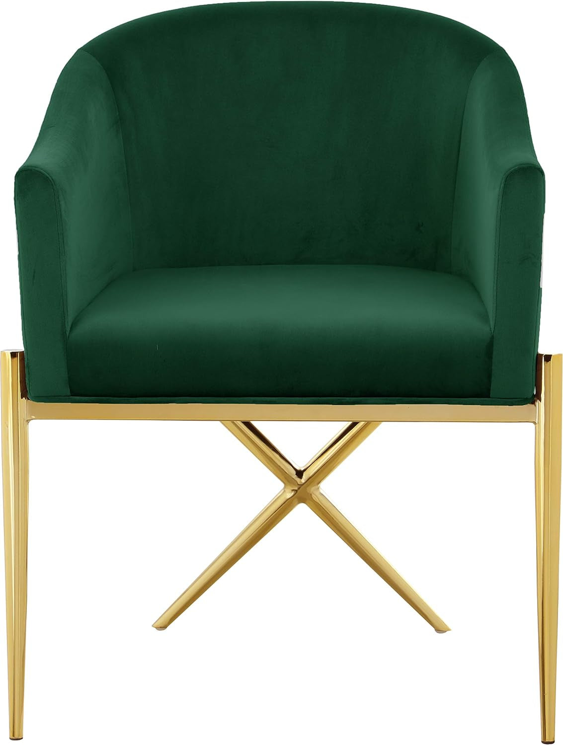 Xavier Collection Modern | Contemporary Velvet Upholstered Dining Chair with Sturdy Steel X Shaped Legs, 25.5" W X 24.5" D X 31.5" H, Green