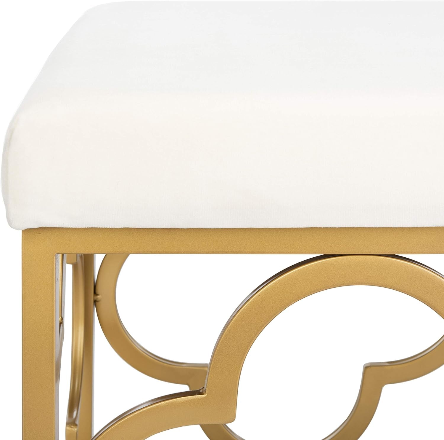 Home Fleur 45-Inch Glam Cream Velvet and Gold Rectangle Bench