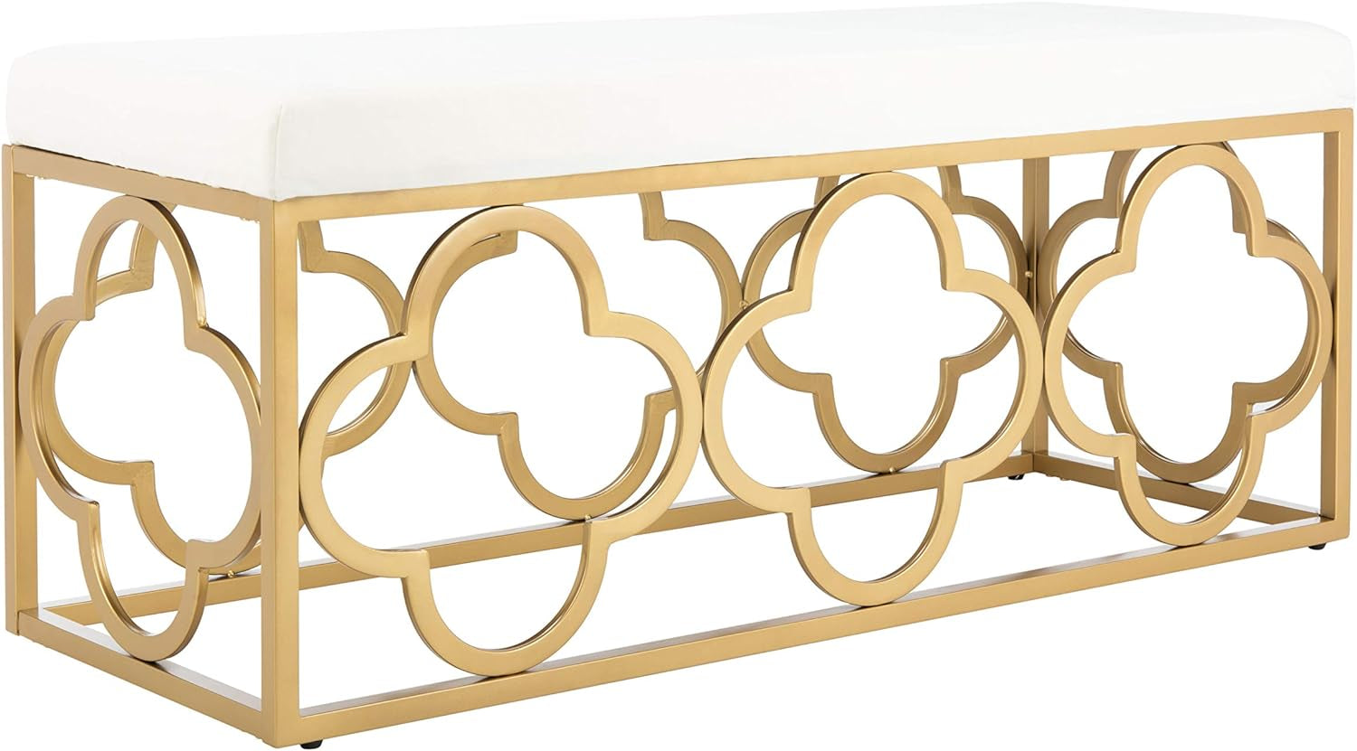 Home Fleur 45-Inch Glam Cream Velvet and Gold Rectangle Bench