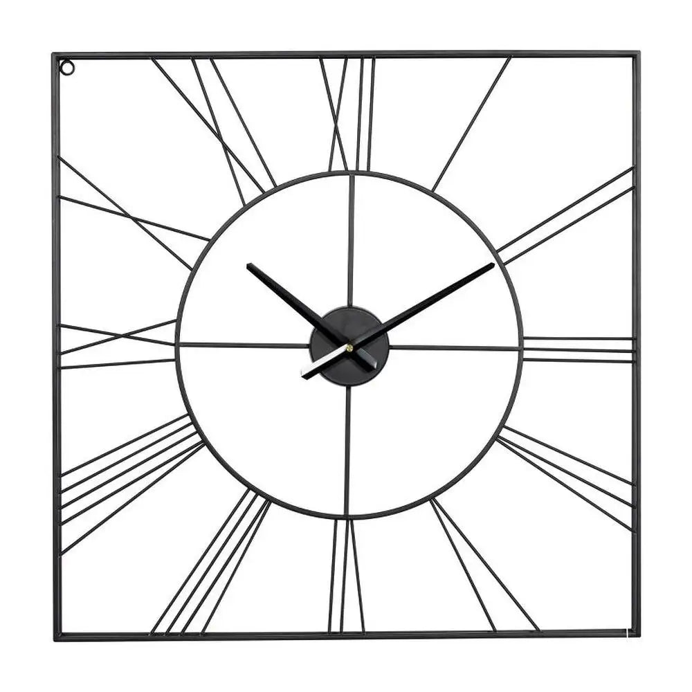 Large Iron Wall Clock with Roman Numerals Square Design 23.63" Black Glam Style