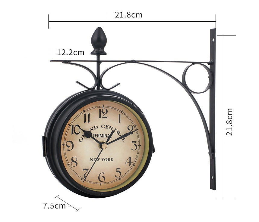 Antique-Look round Wall Hanging Double Sided Retro Station Clock