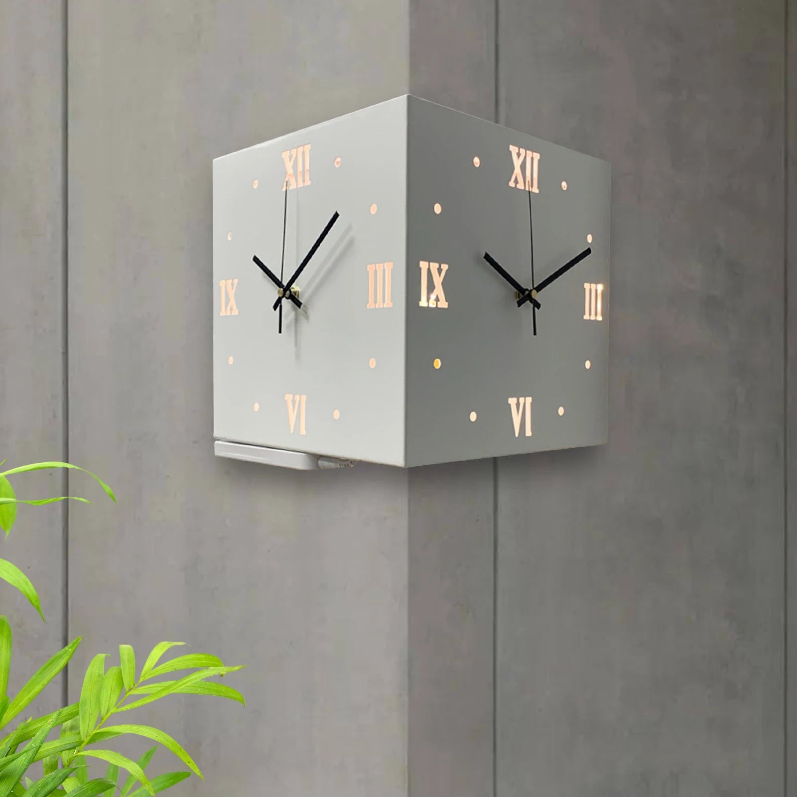 Light Sensor Corner Wall Clock Square Simple Double Sided Wall Clock with Arabic Numeral  Analog