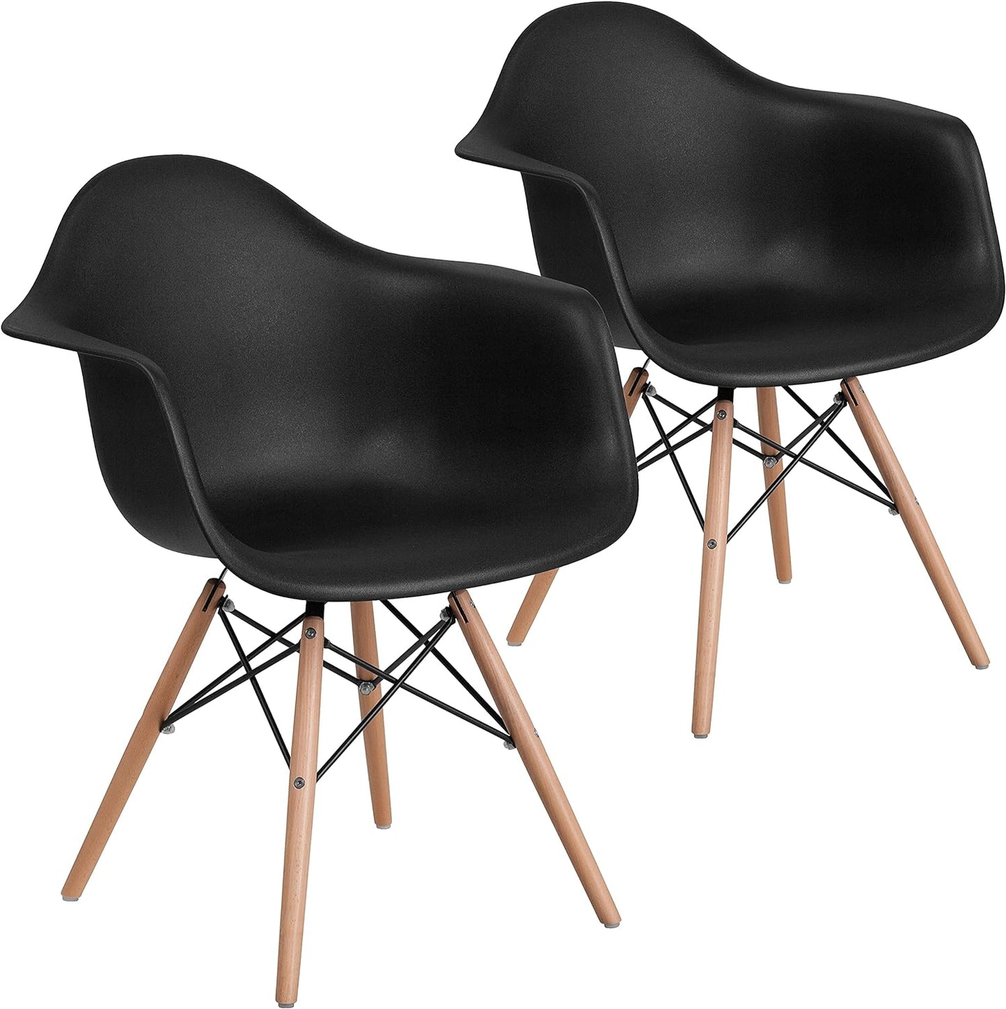 2 Pack Alonza Series Black Plastic Chair with Wooden Legs