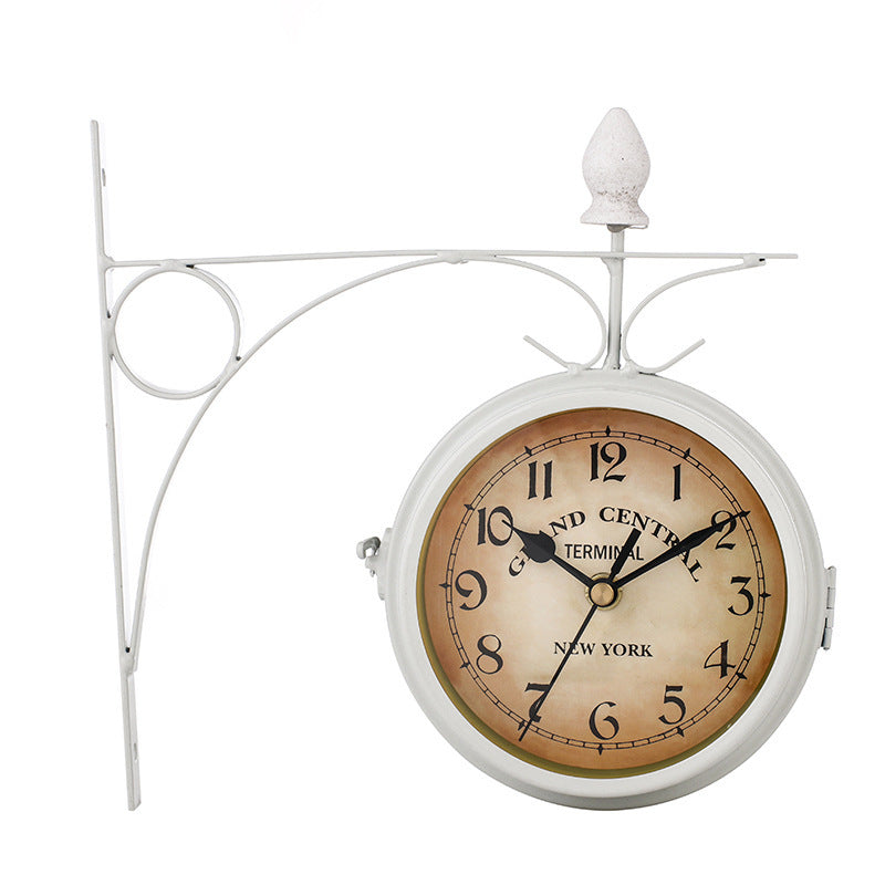 Antique-Look round Wall Hanging Double Sided Retro Station Clock