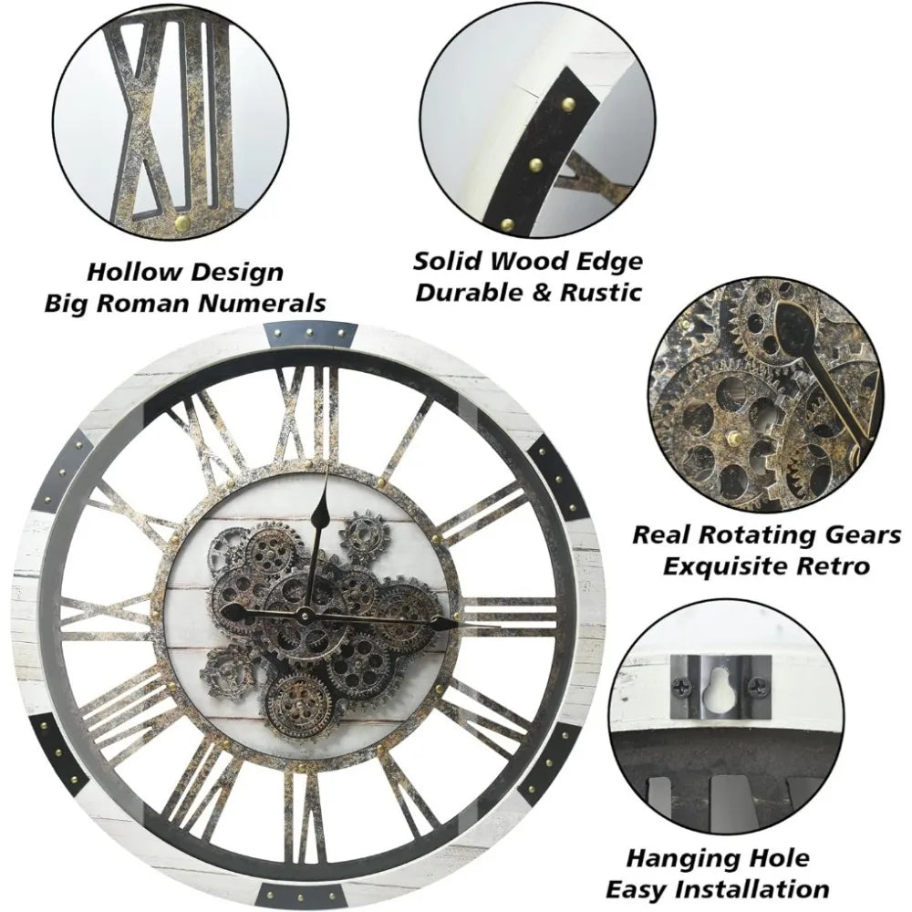 30" Large Real Moving Gears Wall Clock 