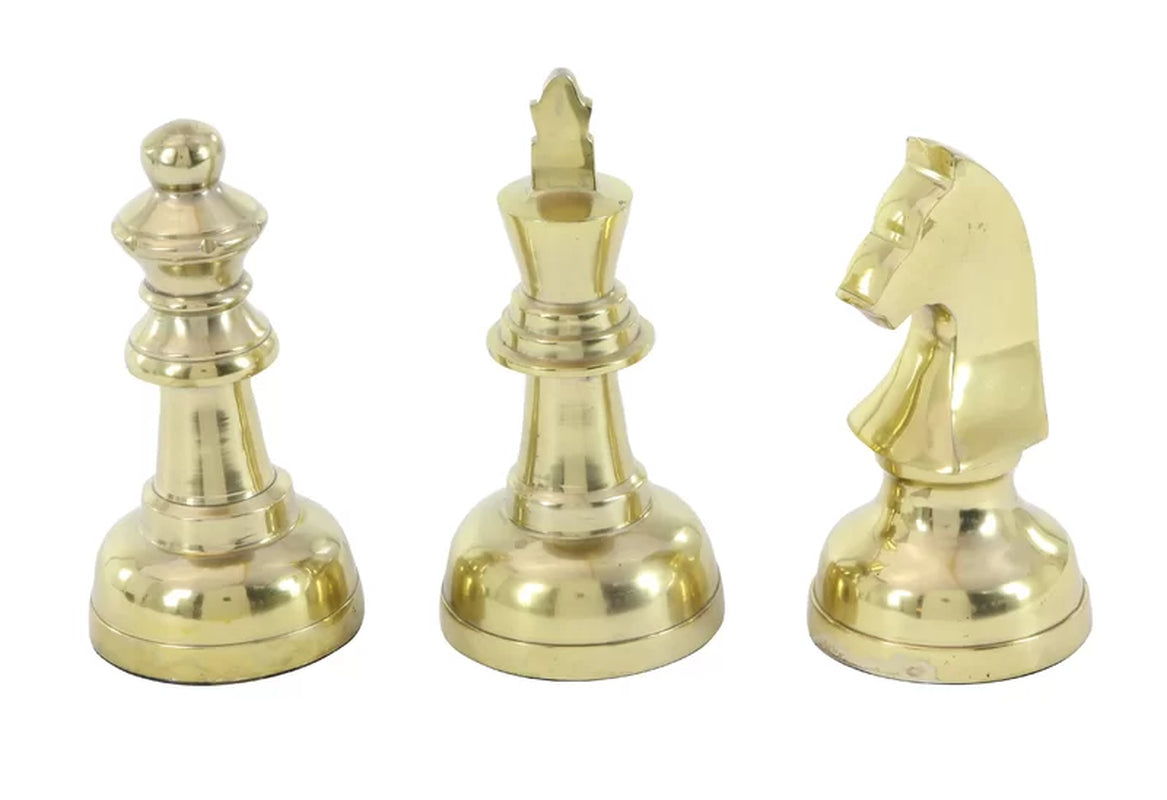 Dark Gray Aluminum Chess Sculpture with Knight, Queen and King 3 - Pieces