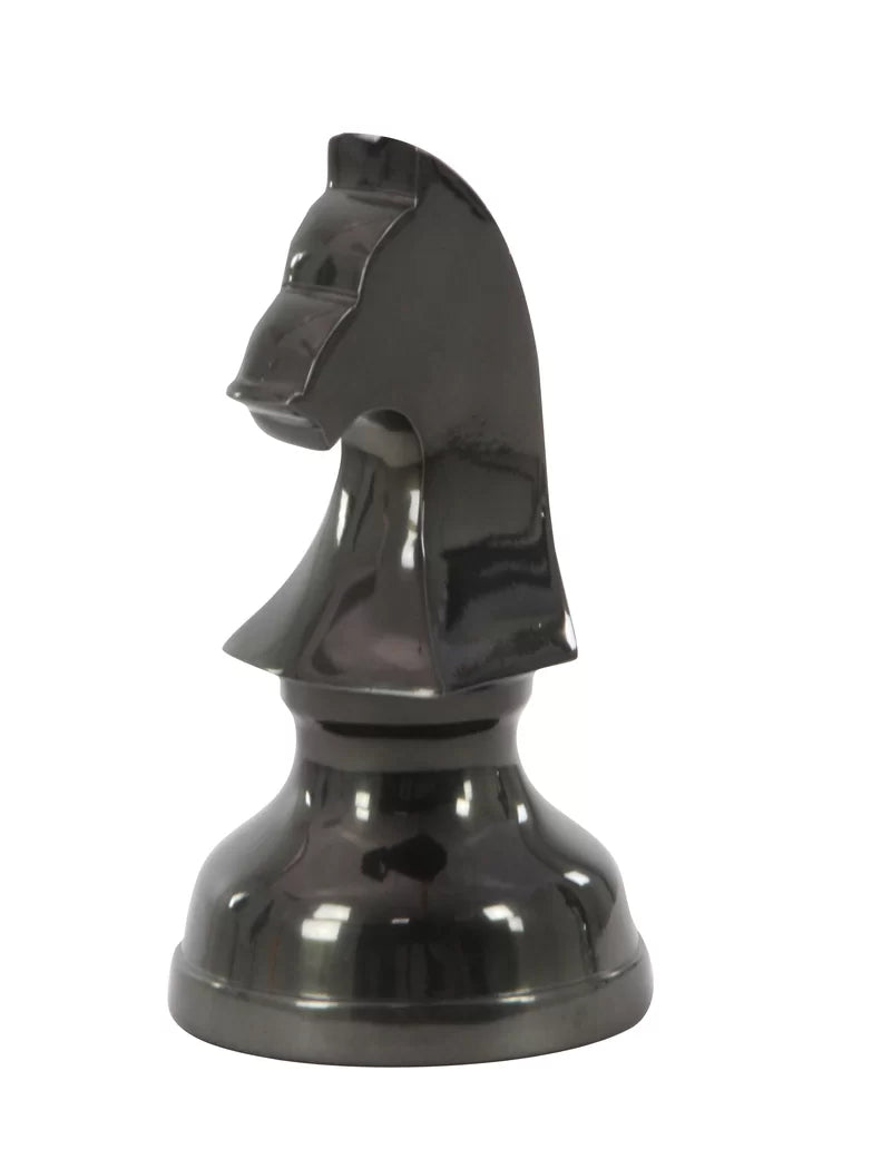 Dark Gray Aluminum Chess Sculpture with Knight, Queen and King 3 - Pieces