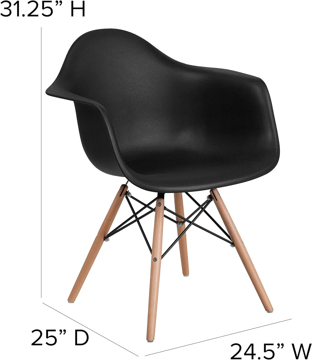 2 Pack Alonza Series Black Plastic Chair with Wooden Legs