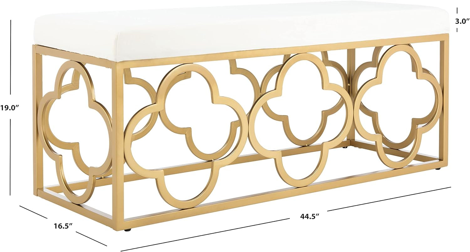 Home Fleur 45-Inch Glam Cream Velvet and Gold Rectangle Bench