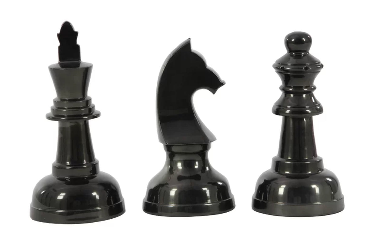 Dark Gray Aluminum Chess Sculpture with Knight, Queen and King 3 - Pieces