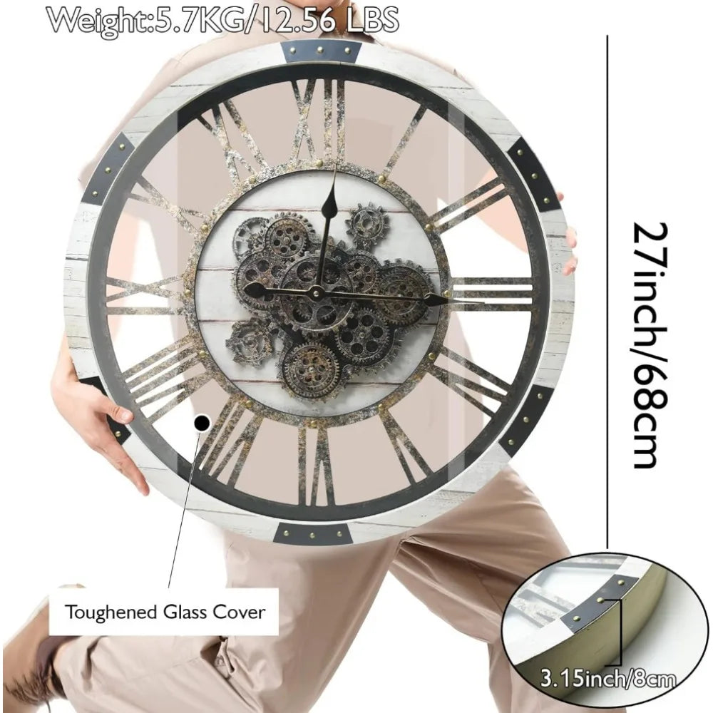 30" Large Real Moving Gears Wall Clock 