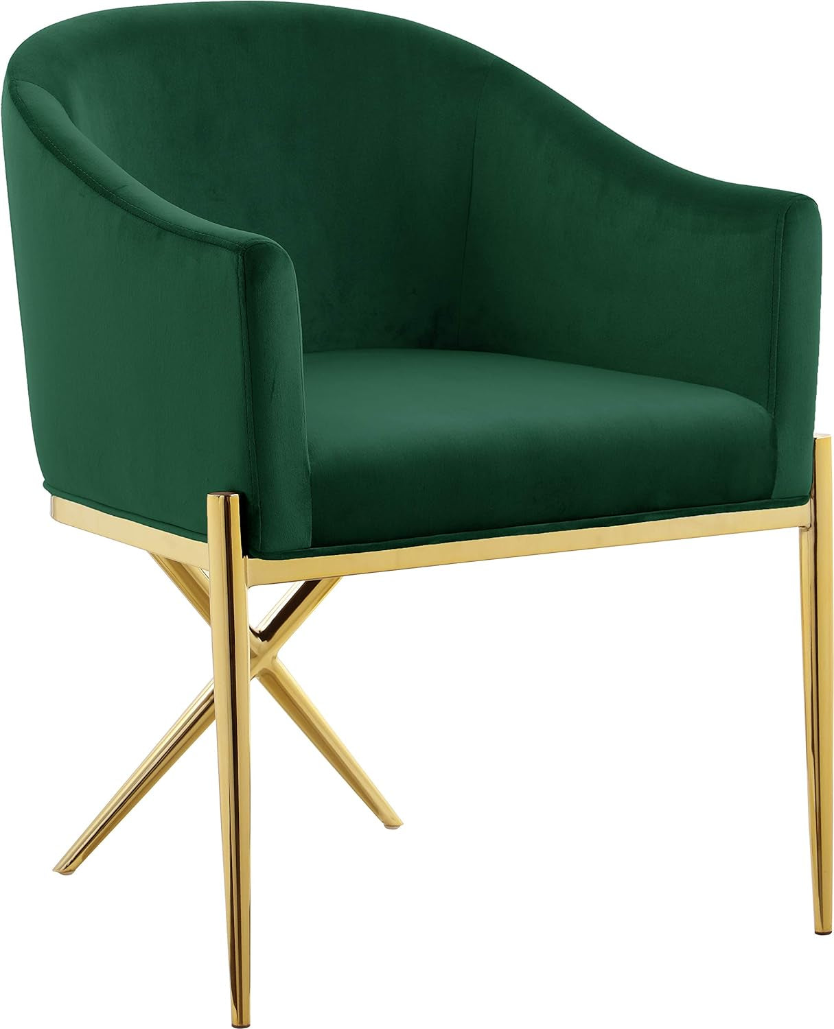 Xavier Collection Modern | Contemporary Velvet Upholstered Dining Chair with Sturdy Steel X Shaped Legs, 25.5" W X 24.5" D X 31.5" H, Green