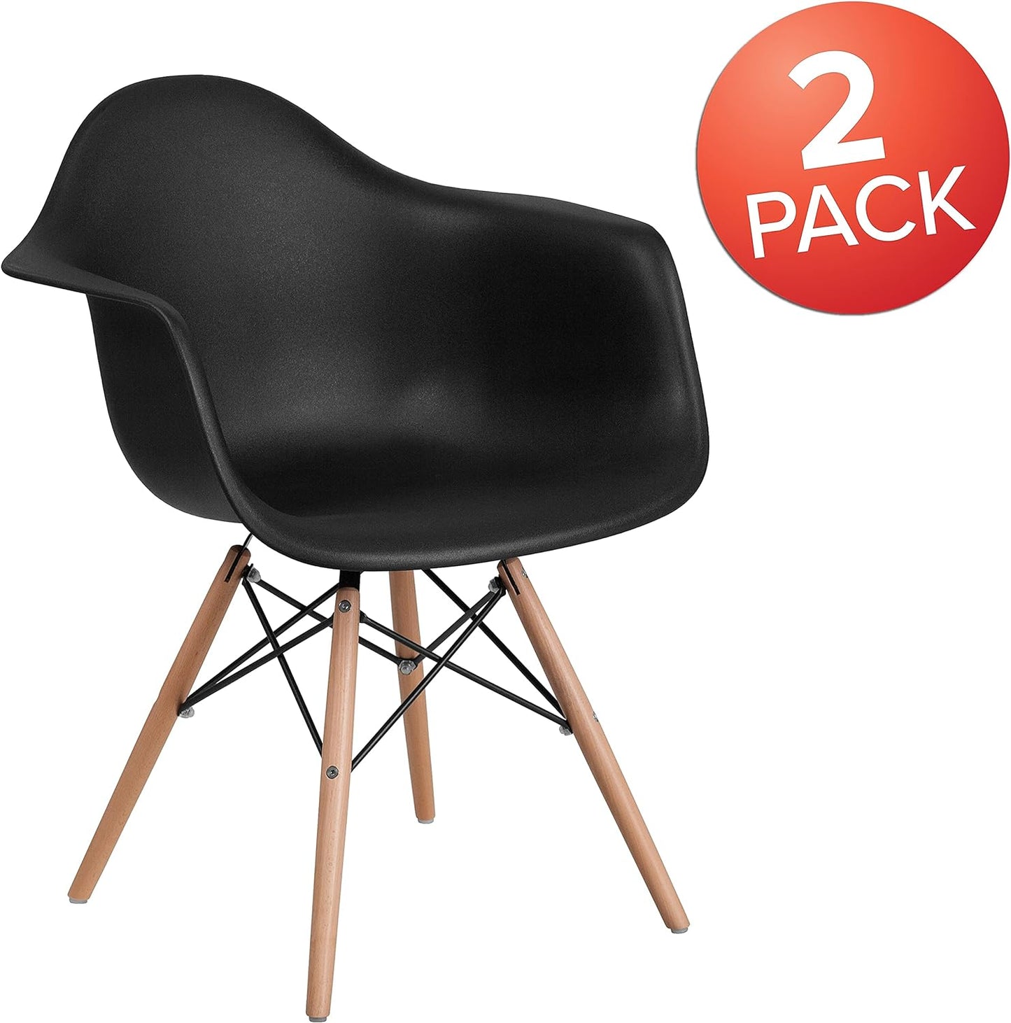 2 Pack Alonza Series Black Plastic Chair with Wooden Legs