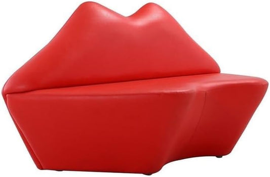 Lip-Shaped Modern Faux Leather 2-Seater Loveseat in Red