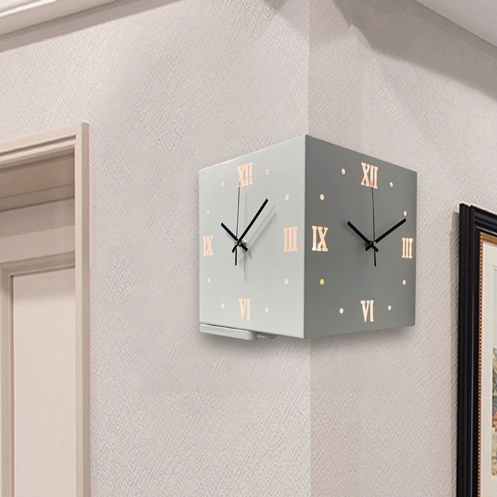 Light Sensor Corner Wall Clock Square Simple Double Sided Wall Clock with Arabic Numeral  Analog